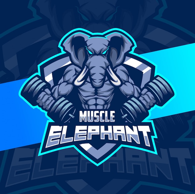 Logo della mascotte fitness muscolo elefante