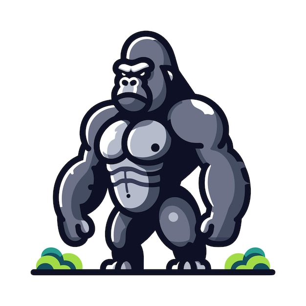 ベクトル 白い背景に分離された筋肉ゴリラ猿猿マスコット デザイン ロゴ ベクトル図