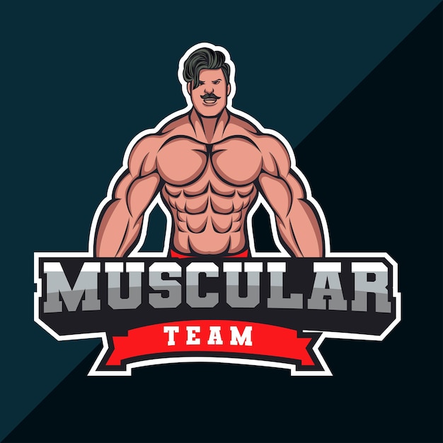 Muscle man bodybuilder mascotte logo