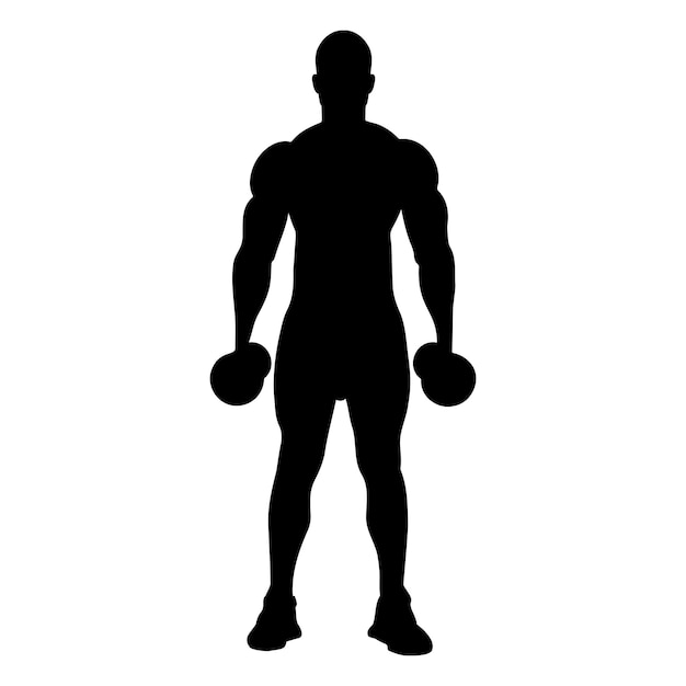 Muscle man bodybuilder with dumbbells Silhouette Vector illustration