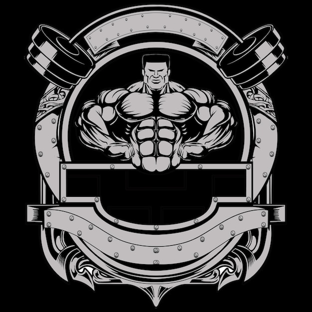 muscle man fitness isolated on black background for poster, t-shirt print, business element.