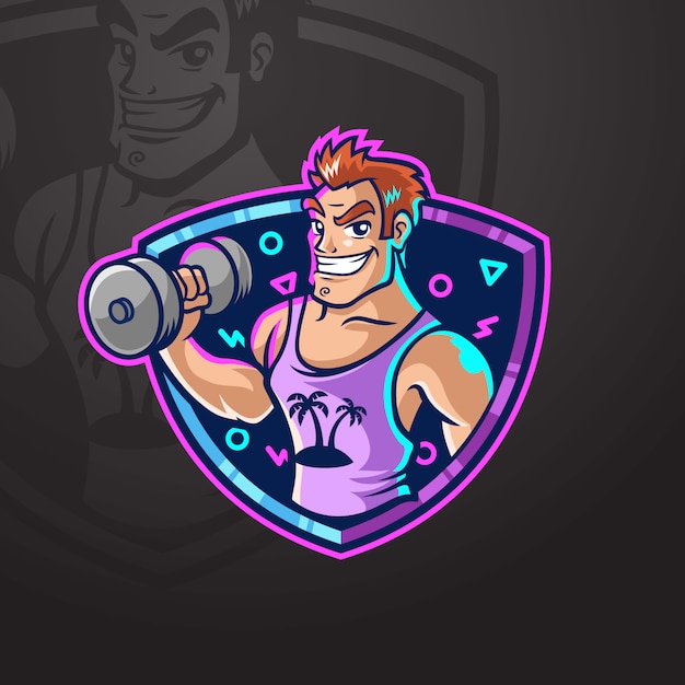 Muscle man lifting weight gym logo