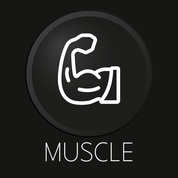 Muscle minimal vector line icon on 3D button isolated on black background Premium VectorxA