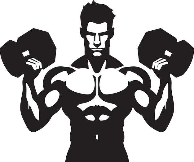 Vector muscle momentum man with dumbbell emblem workout warrior vector dumbbell design