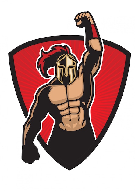 Vector muscle spartan warrior in badge