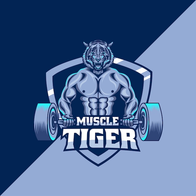 Modello di logo mascotte muscle tiger