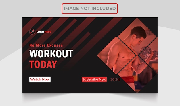 Vector muscle toning youtube thumbnail fitness gym and workout design editable template.