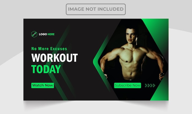 Muscle toning youtube thumbnail fitness gym and workout design editable template.