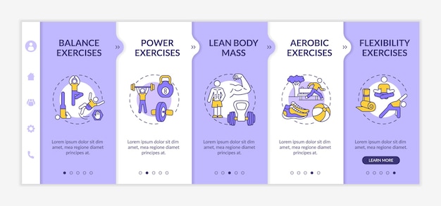 Muscle training onboarding template walkthrough step screens concept