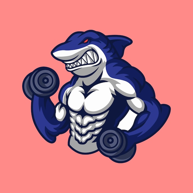 Muscled shark esport  mascot cartoon