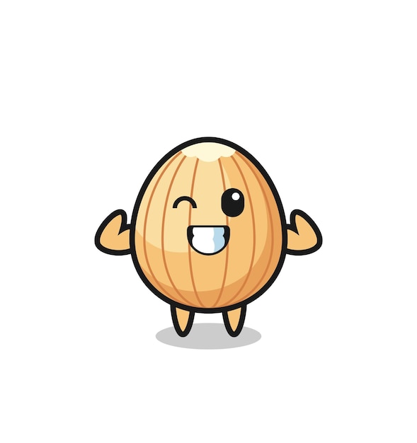 The muscular almond character is posing showing his muscles