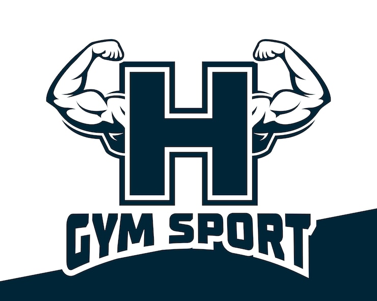 Vector muscular arm letter h logo illustration fitness gym logo template design for gym and fitness club