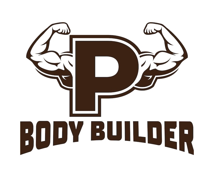 Vector muscular arm letter p logo illustration fitness gym logo template design for gym and fitness club