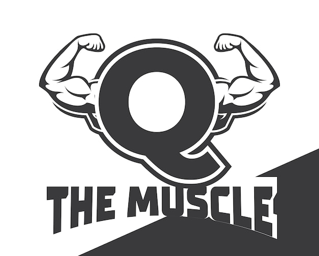 Vector muscular arm letter q logo illustration fitness gym logo template design for gym and fitness club