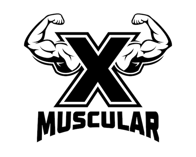 Muscular arm letter X logo illustration Fitness Gym logo template design for gym and fitness club