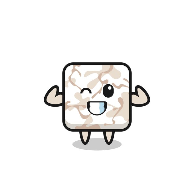 the muscular ceramic tile character is posing showing his muscles