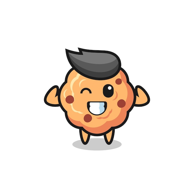 the muscular chocolate chip cookie character is posing showing his muscles , cute style design for t shirt, sticker, logo element