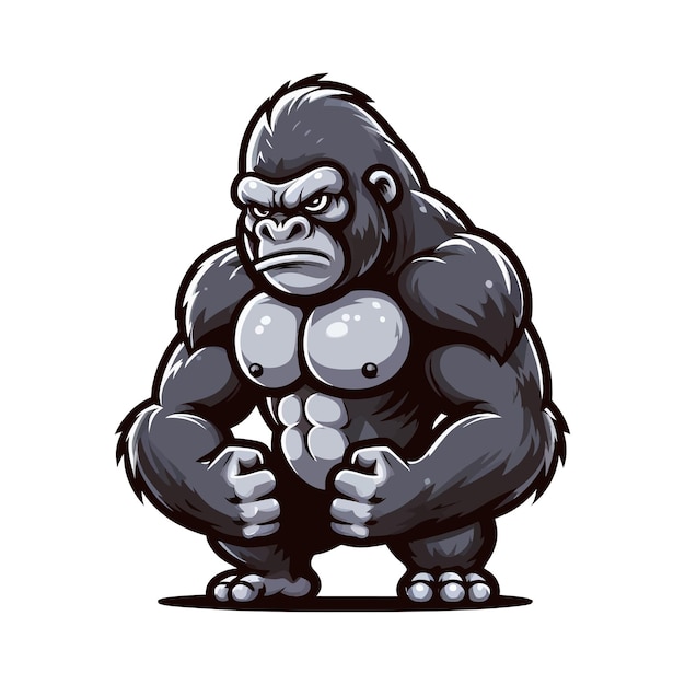 Вектор Мускульная горилла без рубашки карикатурная векторная икона