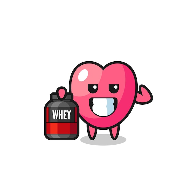 The muscular heart symbol character is holding a protein supplement , cute style design for t shirt, sticker, logo element