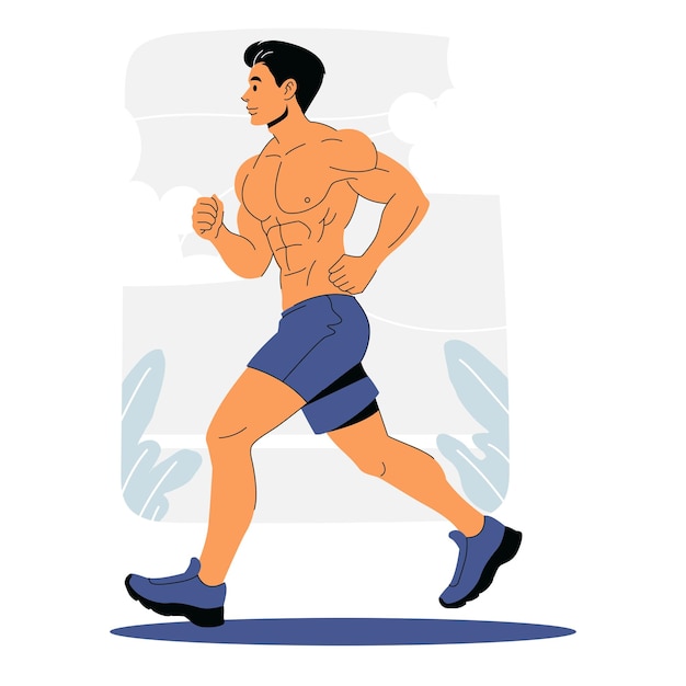 Vector muscular man jogging in park concept