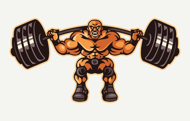 Vector muscular man lifting weights retro illustration mascot