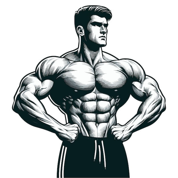 Vector muscular man with sixpack and gives pose vector illustration