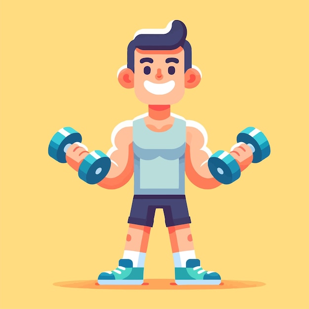 muscular man workout with dumbbell in a flat design illustration