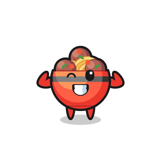 The muscular meatball bowl character is posing showing his muscles