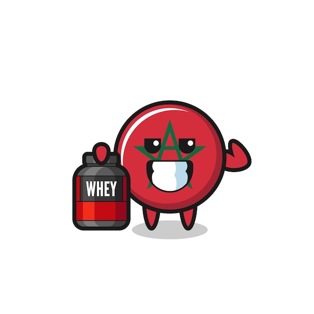 The muscular morocco flag character is holding a protein supplement