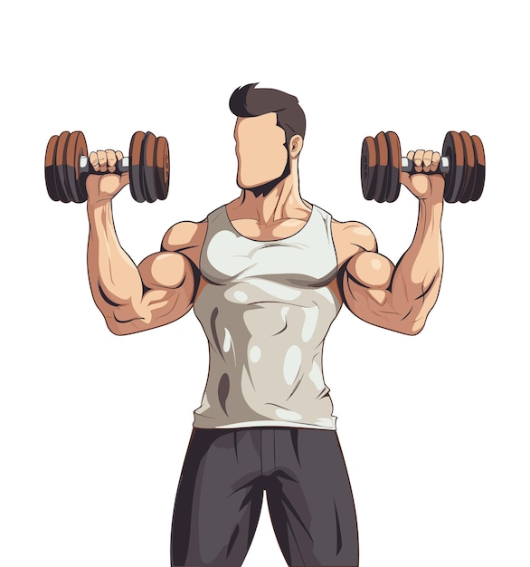 A muscular strong male bodybuilder dumbbells