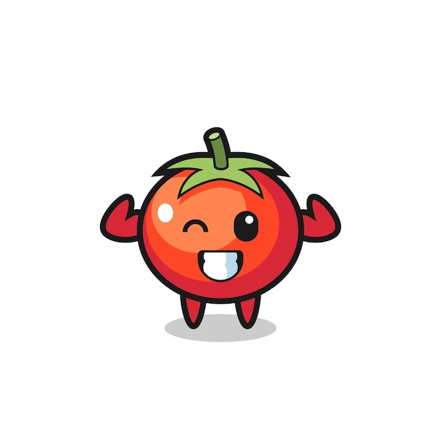 The muscular tomatoes character is posing showing his muscles