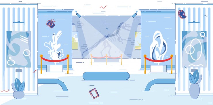 Vector 博物館ホールのインテリア。展示のための明るいスポット