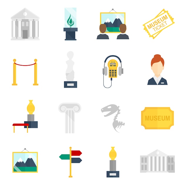 Vector museum icons flat