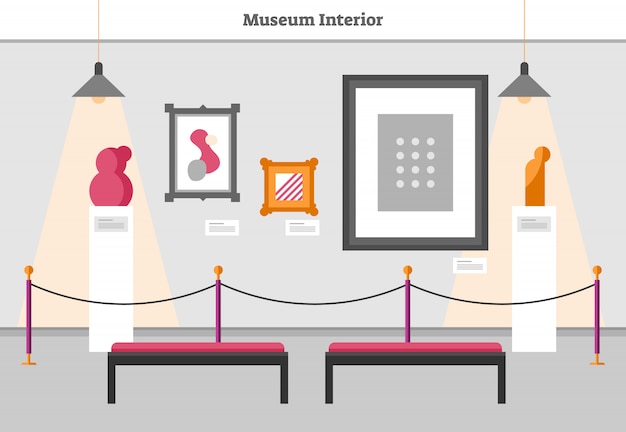 Vector museum interior flat vector illustration