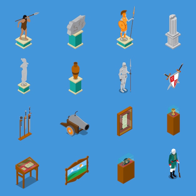 Museum Isometric Icons Set