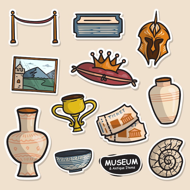 Museum Object Cute Sticker Set Illustration