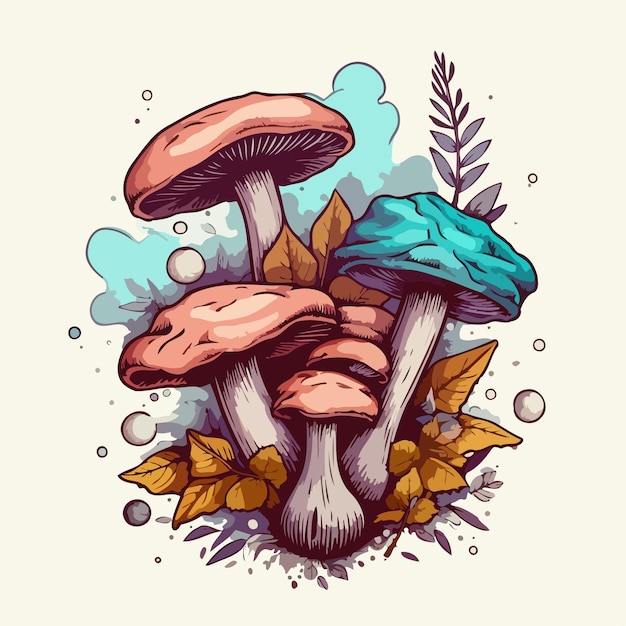 Mazzo di funghi illustrazione pittura ad acquerello del bouquet di funghi