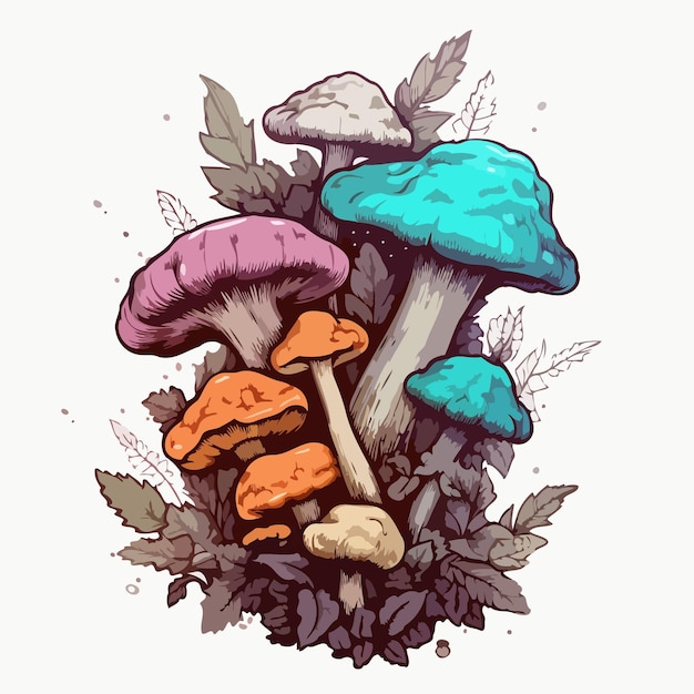 Mazzo di funghi illustrazione pittura ad acquerello del bouquet di funghi