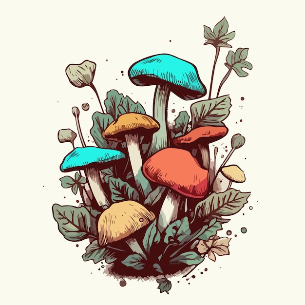 Vector mushroom bouquet illustration watercolor painting of mushroom bouquet
