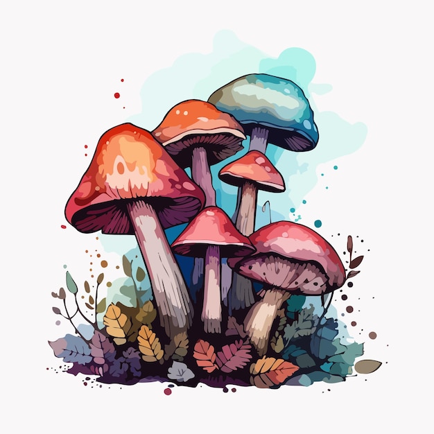 Mushroom bouquet illustration watercolor painting of mushroom bouquet