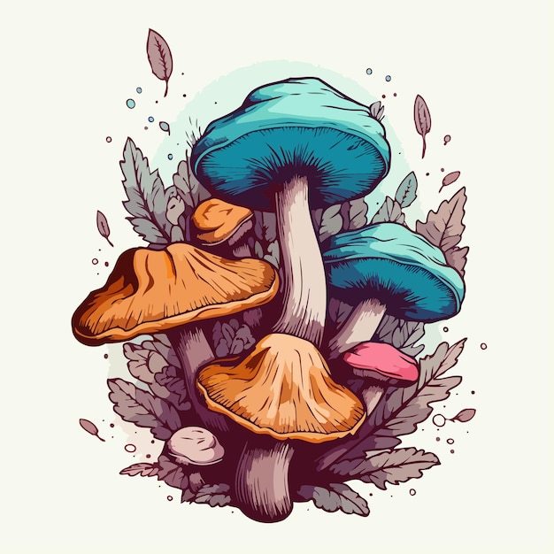 Mushroom bouquet illustration watercolor painting of mushroom bouquet