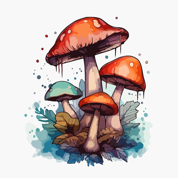 Mushroom bouquet illustration watercolor painting of mushroom bouquet