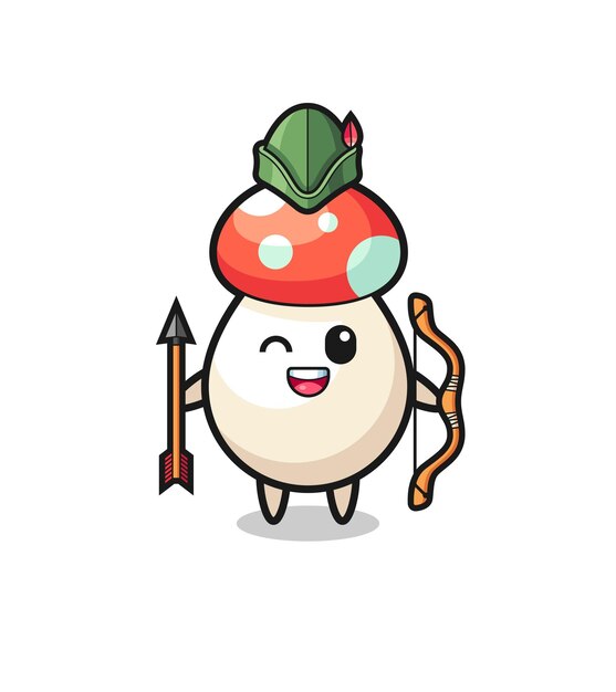 Mushroom cartoon as medieval archer mascot cute design