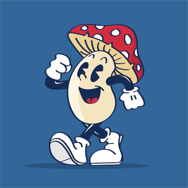 Mushroom cartoon character walking Hand Drawing Illustration Vector.