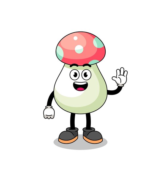 Mushroom cartoon doing wave hand gesture