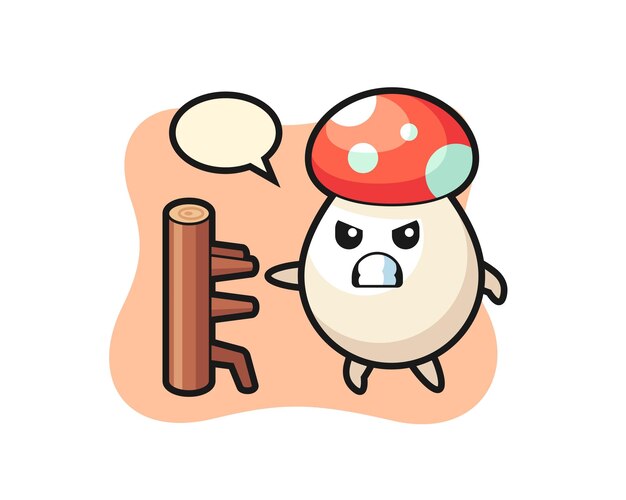 Vector mushroom cartoon illustration as a karate fighter, cute style design for t shirt, sticker, logo element