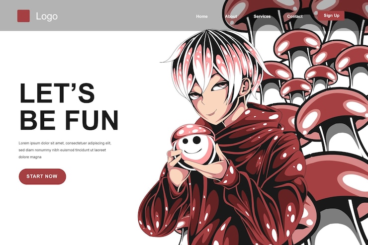 Vector mushroom catcher landing page template