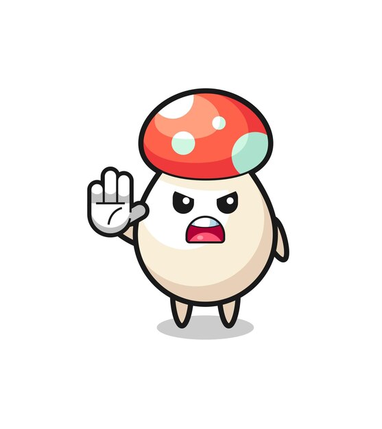 停止ジェスチャーかわいいデザインをしているきのこキャラクター