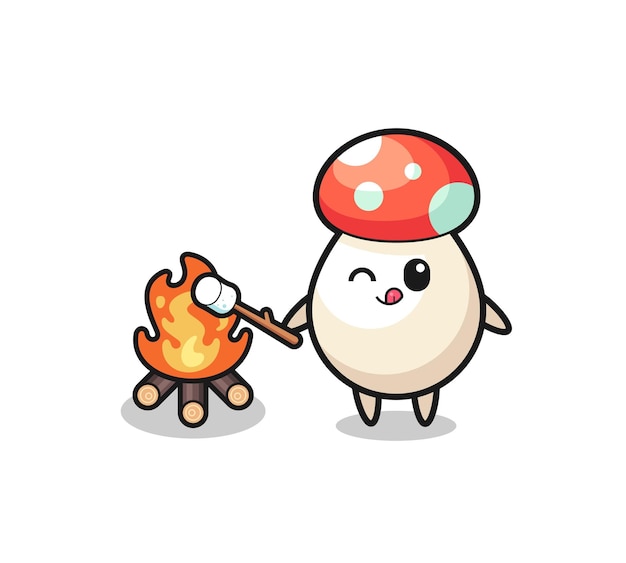 Il personaggio del fungo sta bruciando un design carino di marshmallow