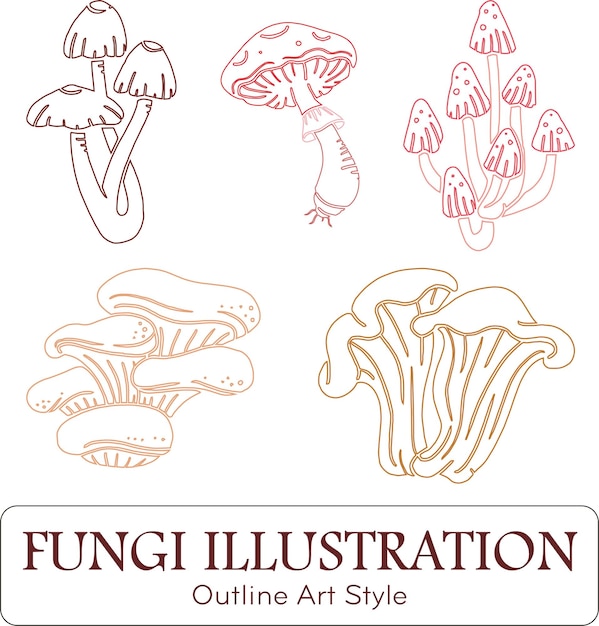 Mushroom Clipart Lineart Illustration